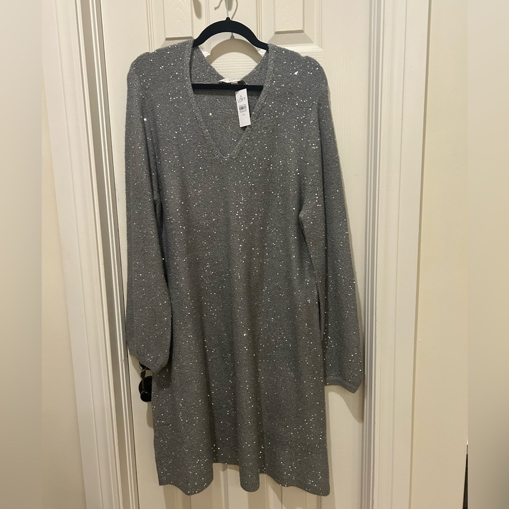 Ann Taylor silver sequin sweater dress size 18 NWT